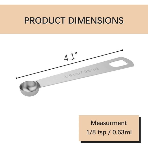 GVDCC-5PCS 1/8tsp (0.63ml) Single Measuring Spoon, Stainless Steel Individual Teaspoons Only