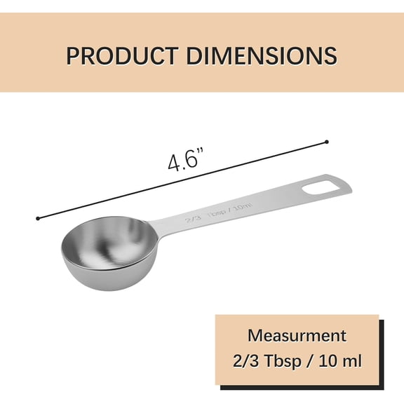 GVDCC-5PCS 2/3tbsp (2tsp, 10ml, 1/3oz) Single Measuring Spoon, Stainless Steel Individual Teaspoons Only