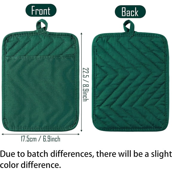GVDCC-5Pack Pocket Pot Holders Cotton Heat Resistant Potholder Multipurpose Hot Pads Machine Washable Oven Mitts Heat Pads for Daily Kitchen Baking and Cooking 8.9 x 6.9 in Dark Green
