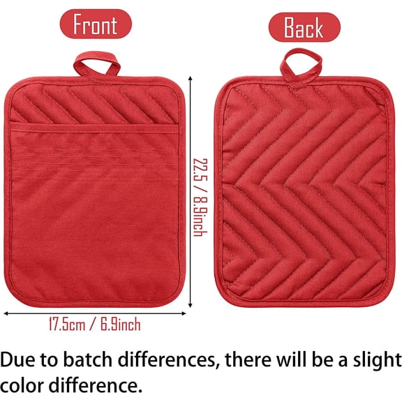 GVDCC-5Pack Pocket Pot Holders Cotton Heat Resistant Potholder Multipurpose Hot Pads Machine Washable Oven Mitts Potholders Bulk for Daily Kitchen Baking and Cooking 7 x 9 Inch Red