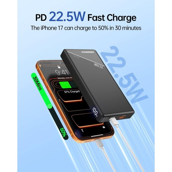 GVDCC-5V 2A/3A Portable Charger Power Bank 10000mAh, PD 22.5W Fast Charging Power Bank,LED Display Battery Pack for iPhone17/16/15/14/13 Series, Samsung, Google, Pixel, LG, iPad