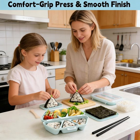 GVDCC-6 in 1 Onigiri Mold Triangle Rice Ball Mold Sushi Making Kit Quickly Make and Easy to Carry Multifunctional Musubi Press Onigiri Maker for Lunch and Family Cooking (Blue)