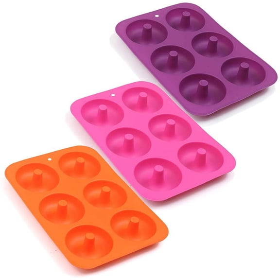 GVDCC-6-Cavity Silicone Donut Mold, Silicone Bagel Mold, Non-Stick Donut Mold, Food Grade Silicone, BPA Free, 3 Pcs