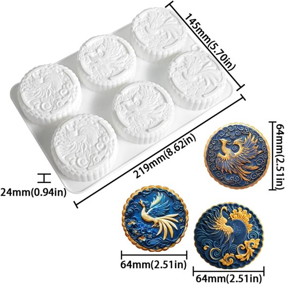 GVDCC-6-Cavity Silicone Round Mold for Chocolate, Mousse, Desserts Phoenix Pattern Flexible, Reusable, Non-Stick Baking Mold for Professional & Home Use (C_ Phoenix)