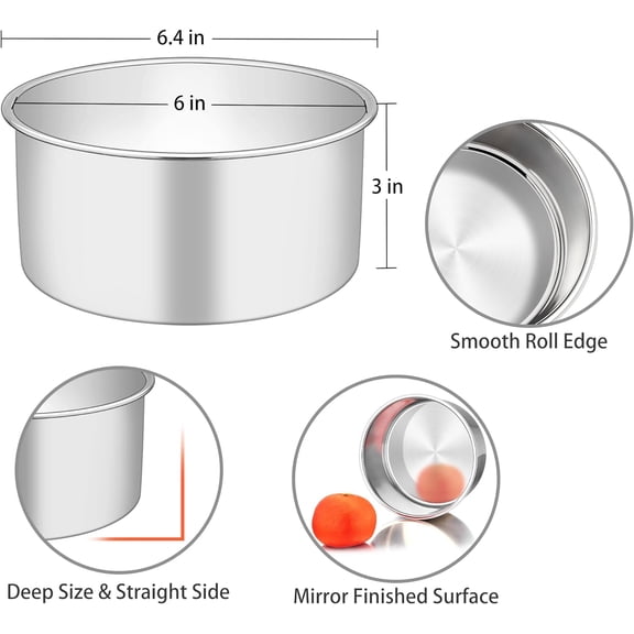 GVDCC-6 Inch Cake Pan, Stainless Steel Round Deep Baking Cake Pan for Wedding Birthday Party, Non-Toxic & Heavy Duty, Deep Wall & Straight Side, Mirror Finish & Dishwasher Safe
