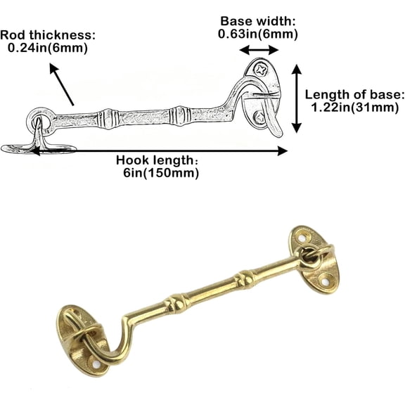 GVDCC-6 Inch Heavy-Duty Stainless Steel Swivel Latch Solid Thickened Rust-Proof Gate Hook for Windows, Doors & Cabinets Secure Locking for Barn Doors, Sheds & Gates (1 Pack),Gold