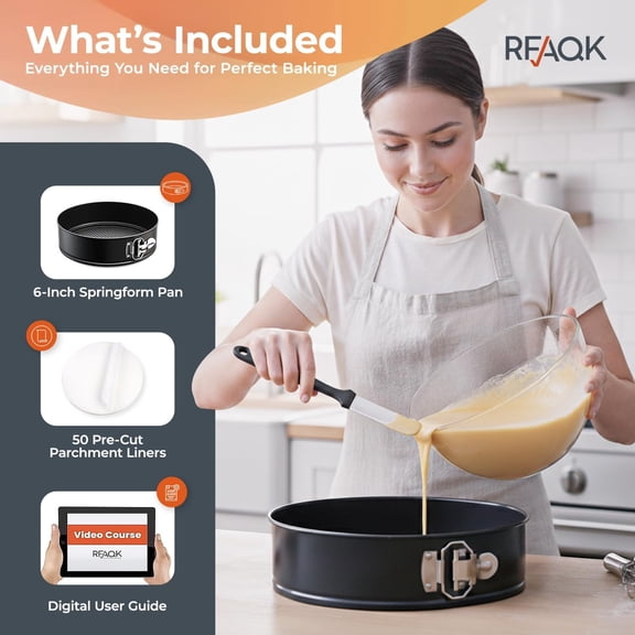 GVDCC-6 Inch Springform Pan with Removable Bottom & 50pcs Parchment Paper - Non-Stick Leakproof Cheesecake & Cake Pan 6 Inch, Fits 3 Qt Inst-Pot, Small Springform Pan for Baking