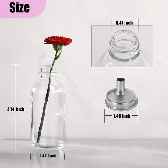 GVDCC-6 Pack 2 oz Shot Bottles with Caps & Stainless Steel Funnels, Juicing Bottle Reusable Glass, Mini Travel Bottles, 60ml Small Jars with Lids for Potion, Ginger Shots, Oils, Juice