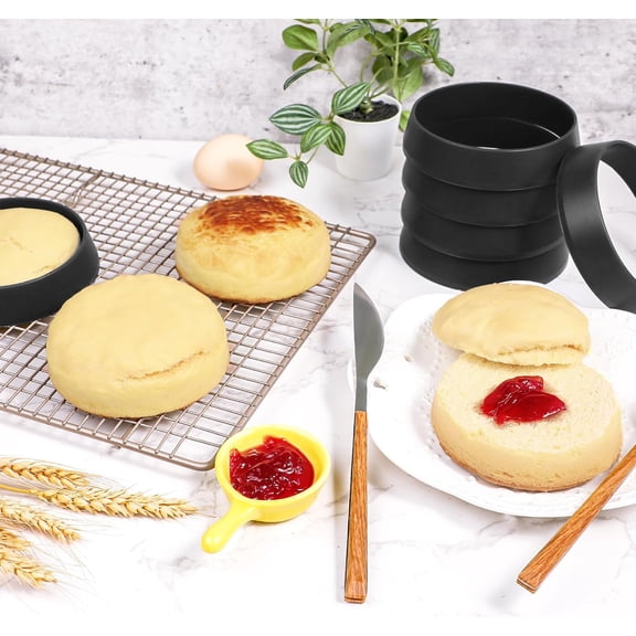 GVDCC-6 Pack 4 Inch English Muffin Rings, Nonstick Silicone Cooking Round Frying Egg Mold, Patty Omelette Crumpet Pancake Pastry Cookie Baking Circle Ring Cooker, BPA Free, Black