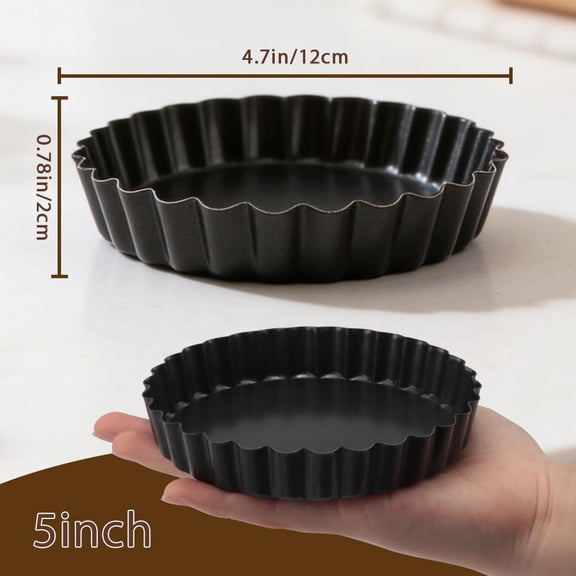 GVDCC-6 Pack 5 Inch Mini Tart Pans with Removable Bottom, Nonstick Round Quiche Pan Heavy Duty Fluted Sides for Tartlets, Mousse Cakes, Dessert Baking
