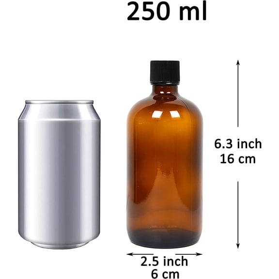 GVDCC-6 Pack 8 Ounce Empty Glass Bottles with Lids, Amber Glass Growlers with Tight Seal Lids, Perfect for Secondary Fermentation, Storing Kombucha, Kefir