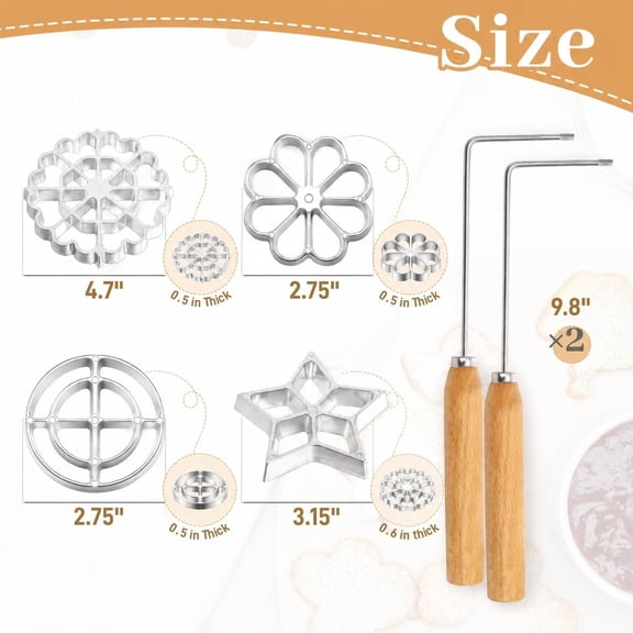 GVDCC-6 Pack Bunuelos Molds with Handles, Rosette Timbale Iron Set with 2 Interchangeable Heads, Aluminum Alloy Waffle Molds for Kitchen Baking, Lotus Star Cooking Stamp Houseware Tool
