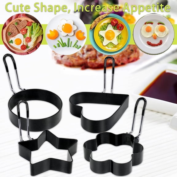 GVDCC-6 Pack Eggs Rings, Stainless Steel Egg Cooking Rings, Round Pancake Mold for Frying Eggs, Omelet and Muffins, Non-stick Fried Egg Mold Ring with Oil Brush and Slotted Spatula, 4 Shapes