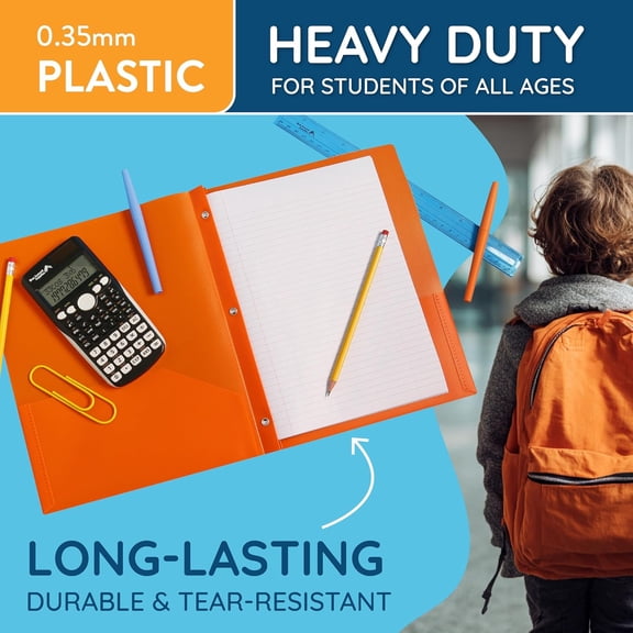 GVDCC-6 Pack Multicolor Plastic Folders with Pockets and Prongs, 2 Pocket Plastic Folders with Prongs and Brads for School, Home, and Work