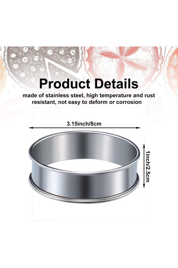 -6 Pcs English Muffin Crumpet Rings 3.15 Inch Double Rolled Tart Ring Stainless Steel Nonstick Metal Round Mold for Home Food Making Tool