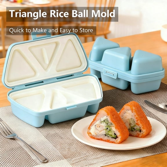 GVDCC-6 in 1 Triangle Onigiri Mold, Quick 6 Pieces Rice Ball Maker, Multifunctional Sushi Musubi Making Tool with Scoop Spoon and Fork -Blue