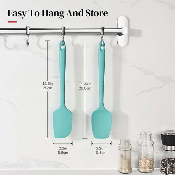 GVDCC-600F Heat Resistant Spatulas, High Heat Food Safe Semless Kitchen Silicone Scraper Set for Cooking Baking Mixing Scraping Stirring Nonstick Cookware Pan Bowl (2Pcs,Aqua Sky)
