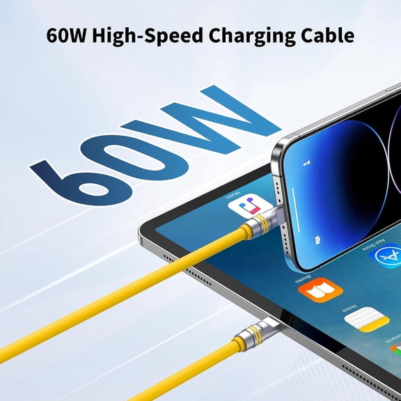 GVDCC -60W USB C Cable Fast Charging, 6.6 FT Extra Thick Silicone Cable Type-C to Type-C Durable Phone Charger Cord Data Transfer Cord for Phone, Tablet, Laptop, Yellow