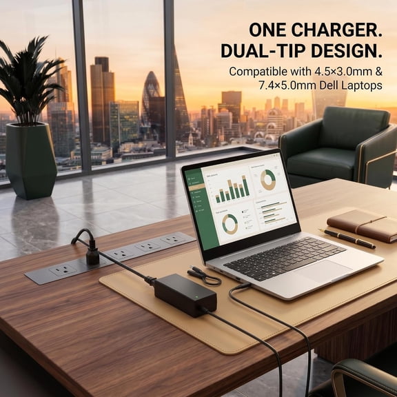 GVDCC -65W Laptop Charger Compatible with Dell Inspiron Latitude, 4.5mm/7.4mm | 65W Adapter with 4.5mm & 7.4mm Dual Tips. Compatible with Dell Inspiron, Latitude & Vostro. 9FT Cord, Supports 45W.