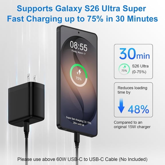GVDCC -65W Samsung Super Fast Charger Type C Charger Fast Charging USB C Wall Plug Android Phone Charger Block for Samsung Galaxy S26 Ultra/S26/S26+/S25/S25 Ultra/S25+/S24 Ultra/S23 Ultra/S22 A57 A37