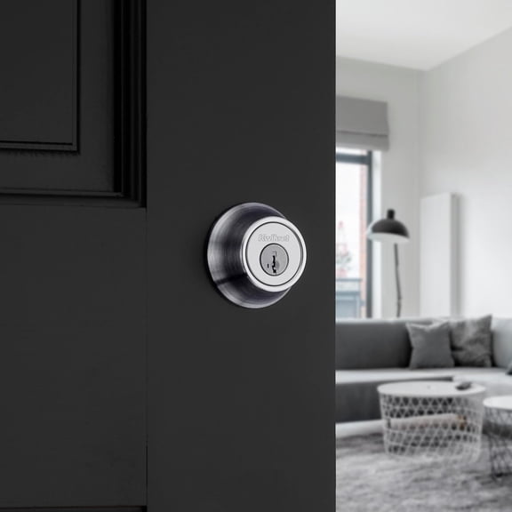 GVDCC-660 Deadbolt Lock, Satin Chrome Round Exterior Keyed Front Entry Door, Pick Resistant SmartKey Rekey Security, Single Cylinder Dead Bolt