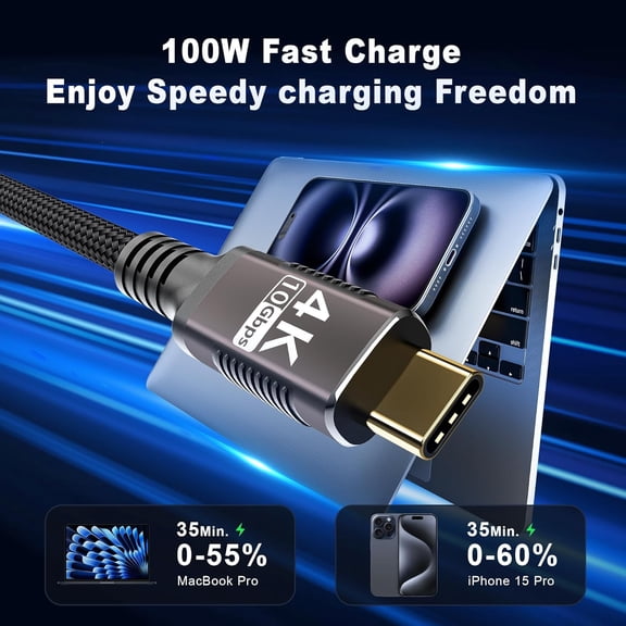 GVDCC -6inch Short Usb C Cable 0.5FT Compatible With Thunderbolt 3,Usb C 3.1 Gen 1 Cable 10Gbps Data Transfer,4K@60Hz/2K@120Hz Video Output Monitor Cord,Type-C Nylon Braided PD3.0 100W Fast Charging