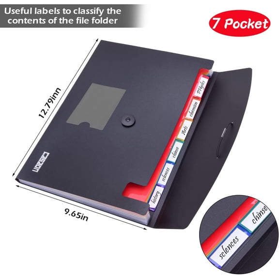 GVDCC-7-Pocket Expanding File 3pcs, Plastic Expandable File Folder - Black&Blue&Red
