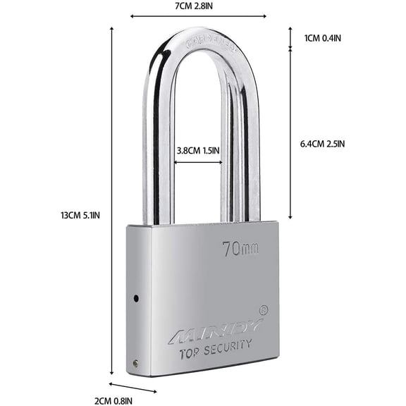GVDCC-70mm Long Shackle Padlocks for Outdoor Use All Weather Resistant, Alloy Steel Heavy Duty Lock with 4 Keys