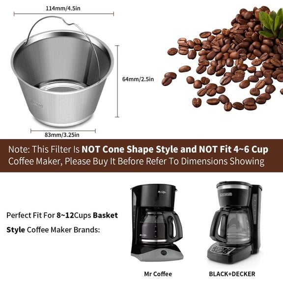 GVDCC -8-12 Cup Reusable Basket Coffee Filters, Perfect Fit for Mr. Coffee, Black & Decker, Krups Coffee Makers