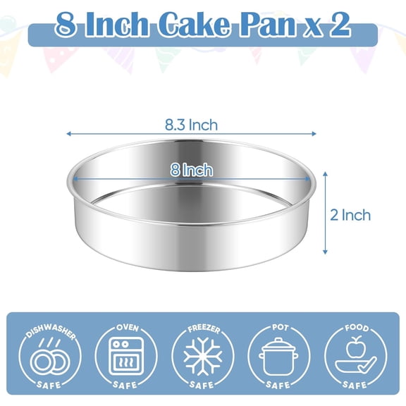 GVDCC-8 Inch Cake Pan Set of 2, Stainless Steel Round Baking Pans Tins Mold - Non-Toxic & Leak-Proof for Birthday Wedding Layer Tiered Cake, Easy Clean & Dishwasher Safe