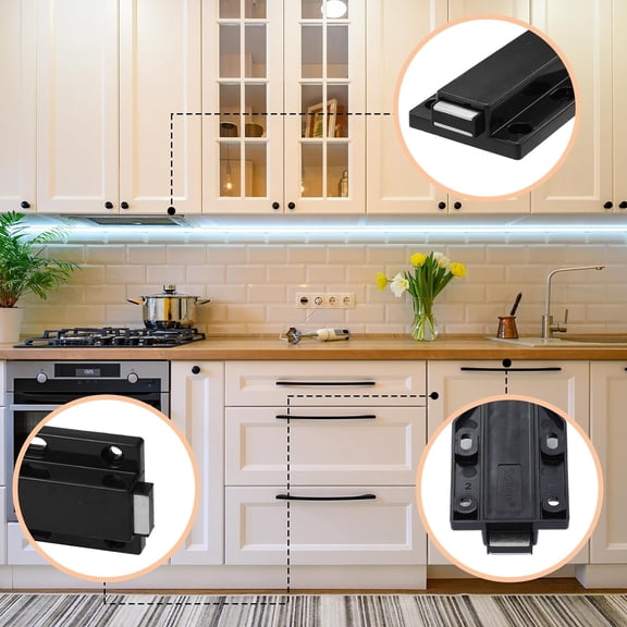 GVDCC-8 Pack Magnetic Push Latch Heavy Duty Push to Open Cabinet Hardware Release Touch Latch and Catch Press Out Magnet for Large Door Cabinet Kitchen Drawer Lock (Black)