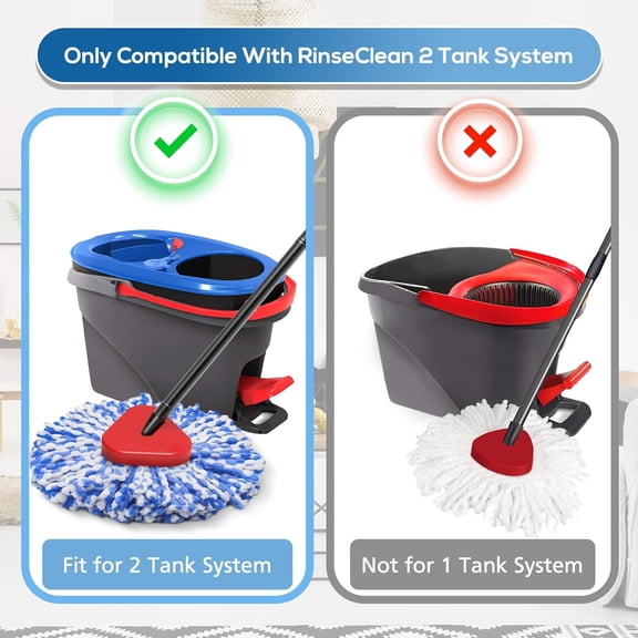 GVDCC-8 Pack RinseClean Spin Mop Replacement Head Refills with 1 Rotating Mop Base Compatible with O Ceda RinseClean 2 Tank System, Blue Microfiber Mop Refills for Floor Cleaning