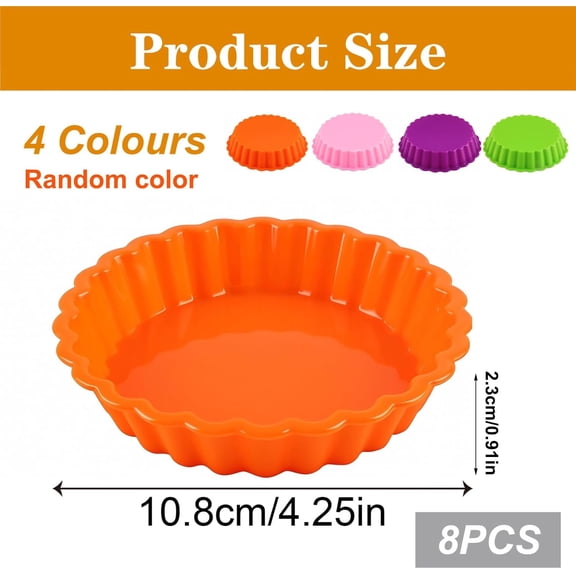 GVDCC-8 Pack Silicone Tart and Pie Molds, 4.2 Inches Round Baking Molds, Small Fluted Cake Pans Mini Quiche Tart Pans for Baking Pies, Tarts, Cakes, Small Dessert DIY (Random Color)