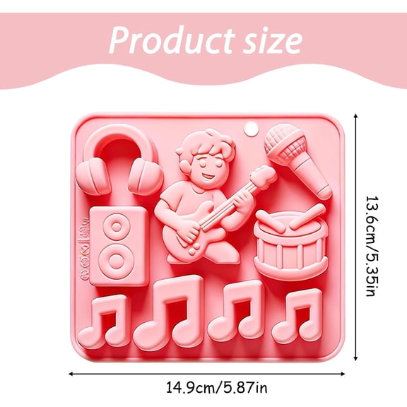 GVDCC-9-Cavity Silicone Music Theme Chocolate Molds, Pink Musical Instruments and Notes Design, 5.35 x 5.87 Inches, Perfect for Baking and Candy Making