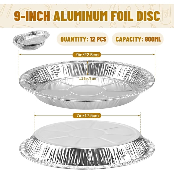 GVDCC-9 Inch Pie Pans Disposable (12 Pack) - Heavy-Duty Aluminum Foil Pie Tins, Standard Baking Tin Plates for Pies, Quiches, Desserts, Oven Safe & Easy Cleanup