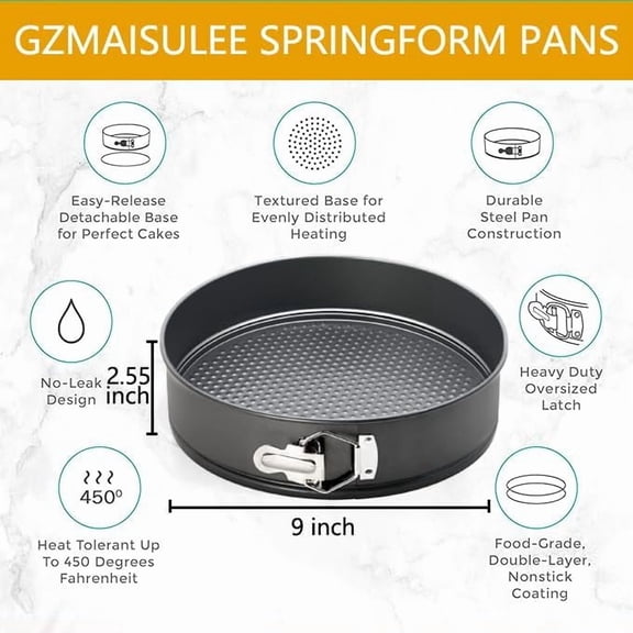 GVDCC-9 Inch Springform Pan Baking Pans Round Leakproof Nonstick Removable Bottom Bakeware for Cake, Cheesecakes, Pizza, and Quiches