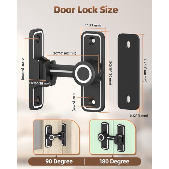 GVDCC-90/180 Degree Flip Barn Door Lock, Heavy Duty Sliding Door Latch Zinc Hardware Privacy Protection for Barn, Window, Gate, Garden, Bathroom, Cabinet (Luminous Black-1PC)