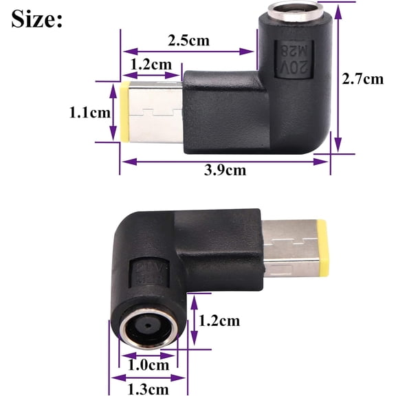 GVDCC -90 Degree Tip Adapter Right Angle 7.9mm x 5.5mm to Slim Square tip Power Converter Cable Adapter for Leonvo ThinkPad T440,T540p,X1 Carbon, X240 Dongle Laptop, Standard Power Connector(2 Pack)