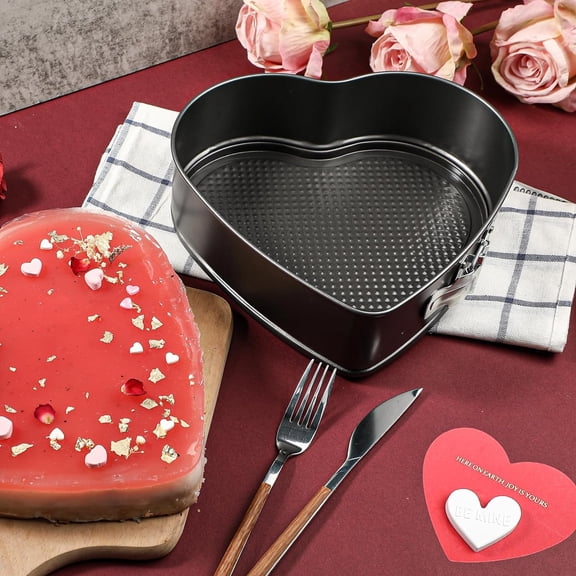 GVDCC-9in Heart Shaped Nonstick Springform Pan, Ideal for Cheesecakes, Quiches, Black