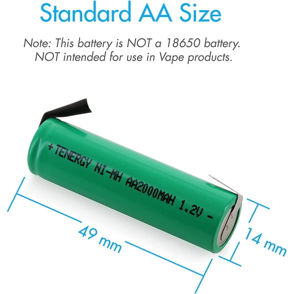 GVDCC-AA 1.2V NiMH 2000mAh Flat Top Rechargeable AA Batteries with Tabs, 4 Pack