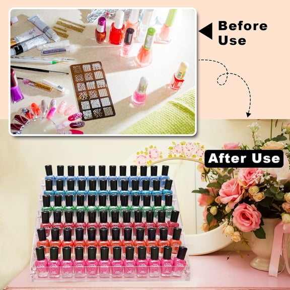 GVDCC-Acrylic Nail Polish Organizer Rack, 6 Tier Holder Stand, Paint Rack Gel Nail Polish Shelf Display, Sunglass Organizer, Essential Oils Storage Shelf, Holds Up to 72 Bottles
