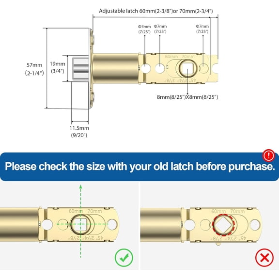 GVDCC-Adjustable Deadlatch 2-3/8'' or 2-3/4'', Fingerprint Door Lock Replacement Latch, Smart Door Knob Deadlatch