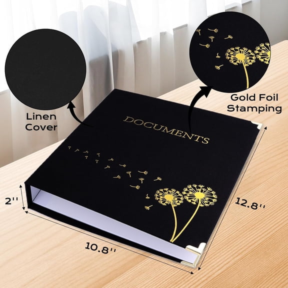 GVDCC-Aesthetic Document Organizer 3 Ring Emergency Binder Linen Folio Folders with 9 Pockets Expanding File Storage Holder for Important Papers, Letters, Passports, Photos