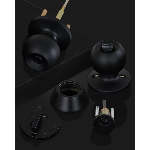 GVDCC-All Keyed Same Entry Knobs&Single Cylinder Deadbolt Combo Set for Exterior Front Doors, Matte Black Finish Entry Door Lock with Same Keys