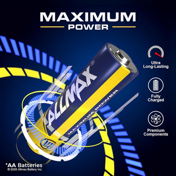 GVDCC-Allmax AA Maximum Power Alkaline Double A Batteries (36 Count) Ultra Long-Lasting, Leakproof Design, 10-Year Shelf Life, Maximum Performance (1.5V)