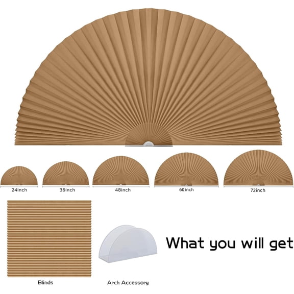 GVDCC -Arch Window Shade Curtains Half Circle Moon Pleated Fabric Blinds Semi Circle Temporary Light Filtering Pleated Paper Shades Half Round Window Covering Easy to Cut and Install(1, Brown, 36x18I