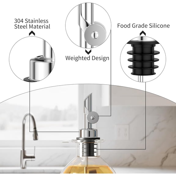 GVDCC-Auto Flip Liquor Pour Spouts 12-Pack, Leak-Proof 304 Stainless Steel Wine Pourer & Olive Oil Dispenser with Food-Grade Silicone for Kitchen, Bar, Restaurant (Silver)