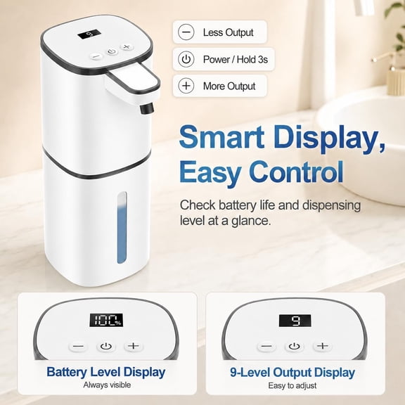 GVDCC-Automatic Liquid Soap Dispenser, 9 Adjustable Levels, 380ml/12.8oz, Touchless Hand Soap or Dish Soap Dispenser,IR Sensor & Display,Wall-Mount or Tabletop Use for Bathroom Kitchen