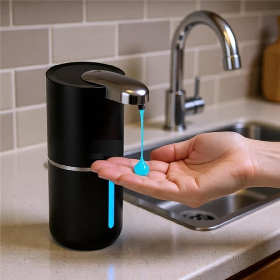 GVDCC-Automatic Liquid Soap Dispenser, Black | IPX5 Waterproof 12.8oz / 380mL Capacity 4 Adjustable Liquid Levels USB-C Rechargeable Long-Lasting Battery Black