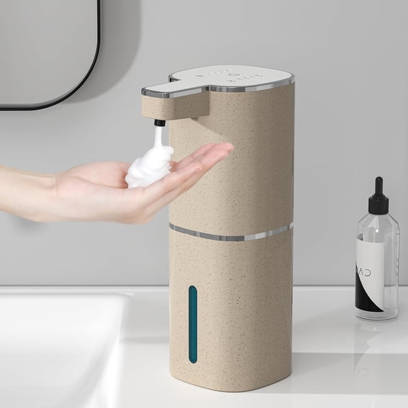 GVDCC-Automatic Liquid Soap Dispenser, Touchless Hand Soap Dispenser, USB Rechargeable, 4 Adjustable Levels, 14.2 oz (420 ml) Large Capacity, for Bathroom, Kitchen & School (Light Khaki, Liquid)